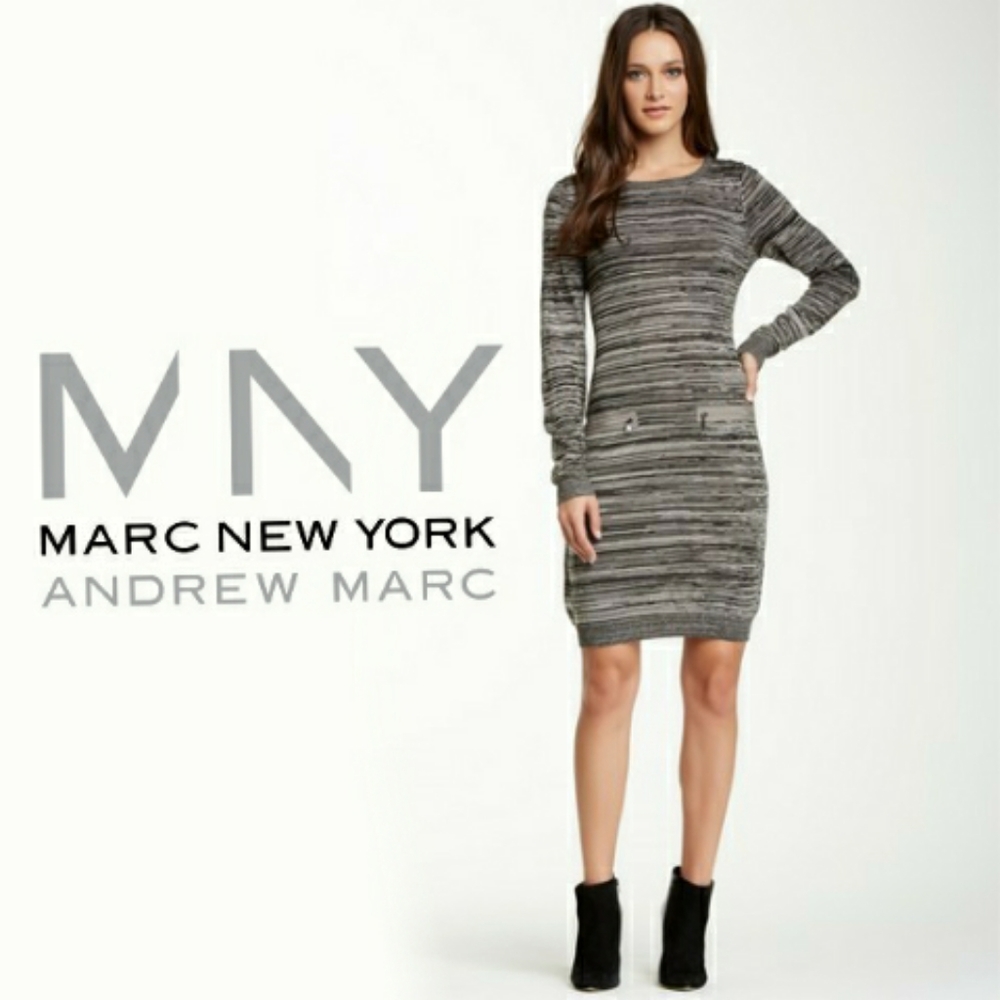 Black Cream Long Sleeve Sweater Dress by MNY